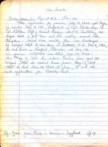 YEAW, Amos (b. 1761 R.I. d. 1835 Ira) war record